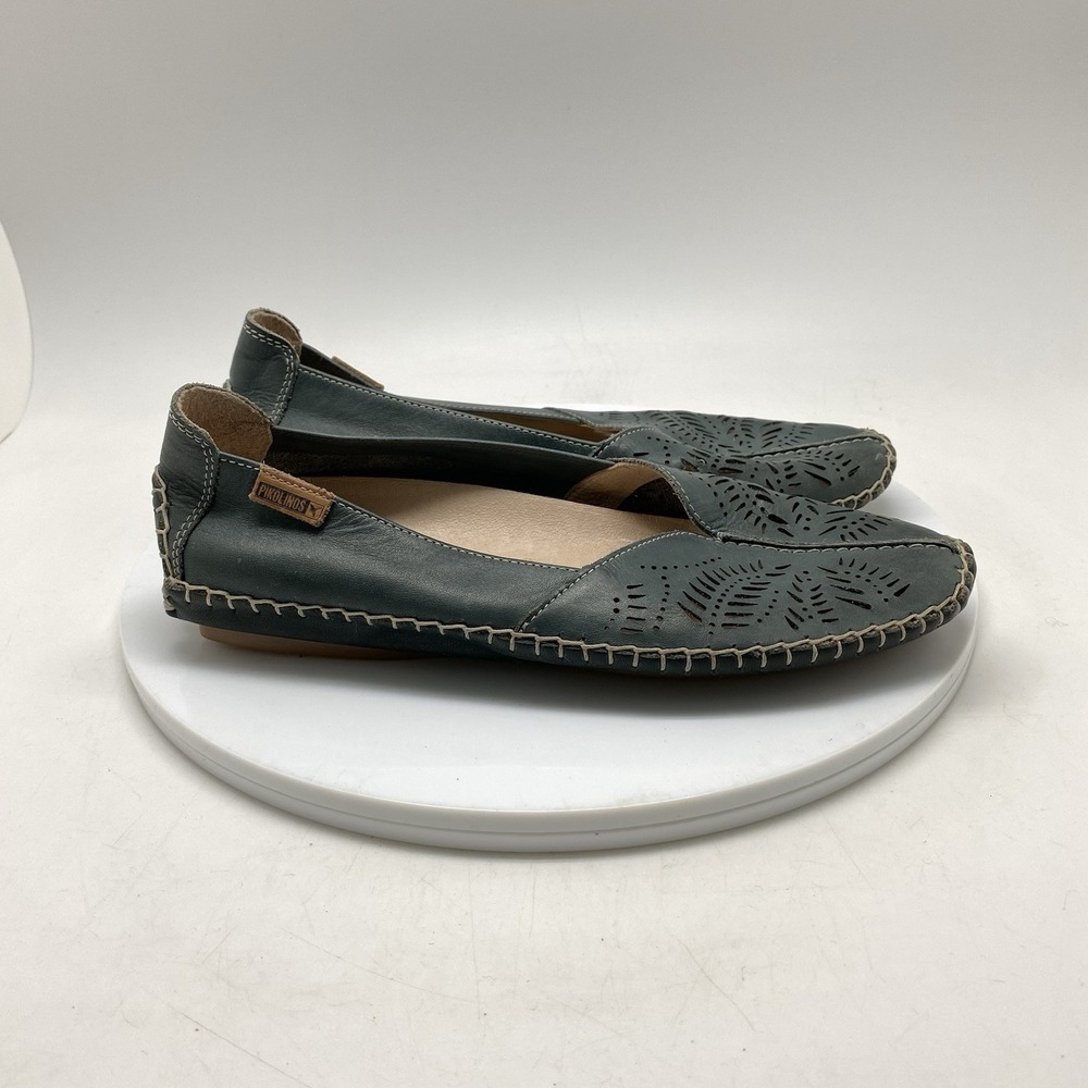 PIKOLINOS Dark Teal Leather Moccasin Flats